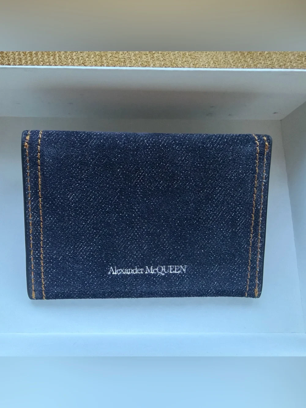 Alexander McQueen Denim/Leather Card Holder Wallet with Box And authentication